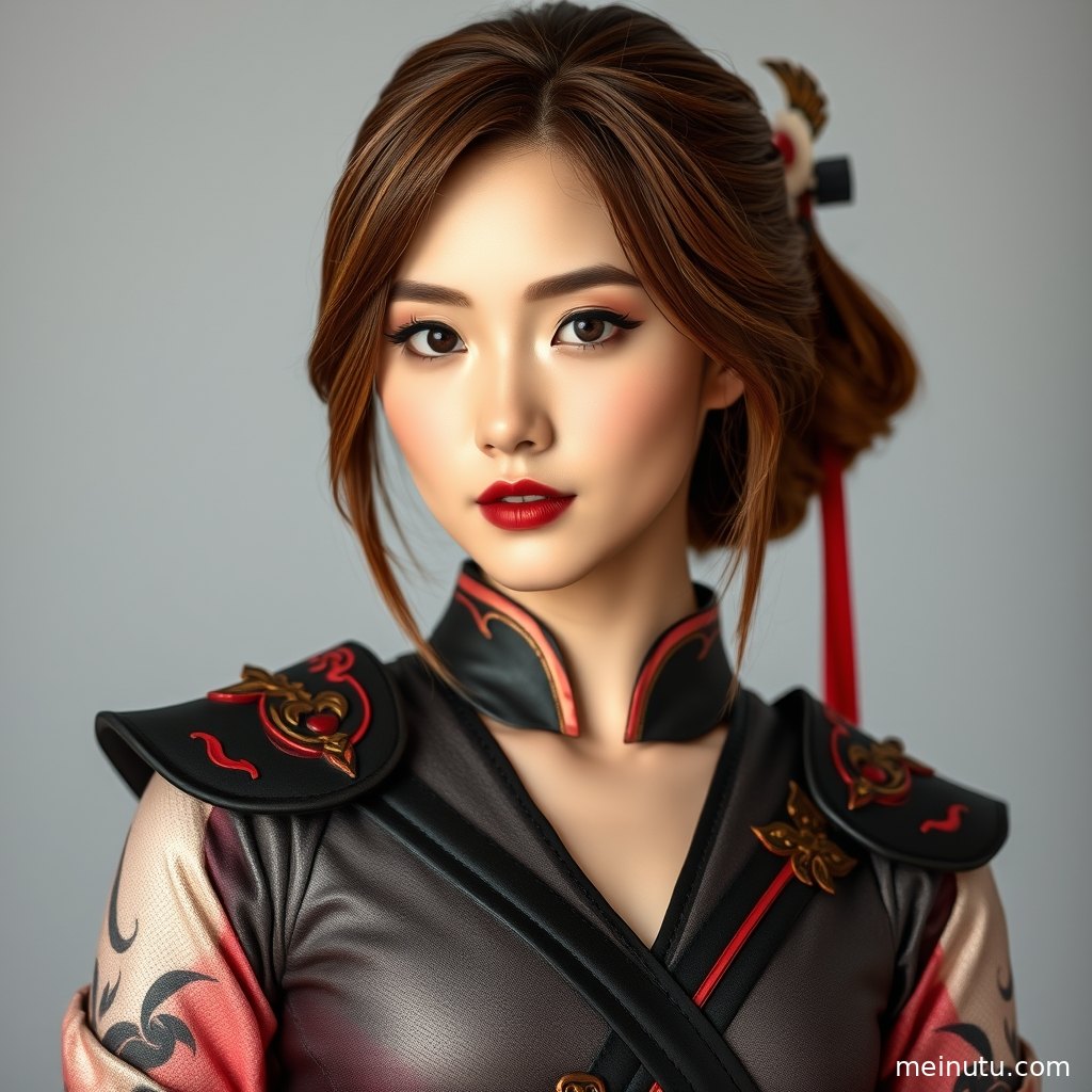 cosplay美女身着英雄联盟灵感造型，柔和室内光勾勒服装层次与面部轮廓。