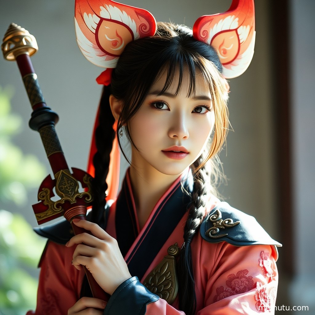 自然光勾勒出女性coser的轮廓，背景是波光粼粼的海面。