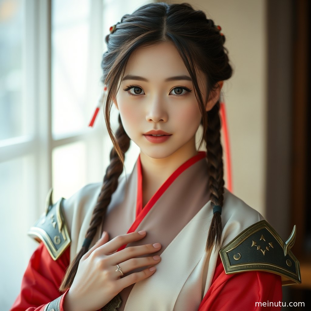 捕捉海边瞬间的女性奇幻角色半身写真，光影效果迷人。
