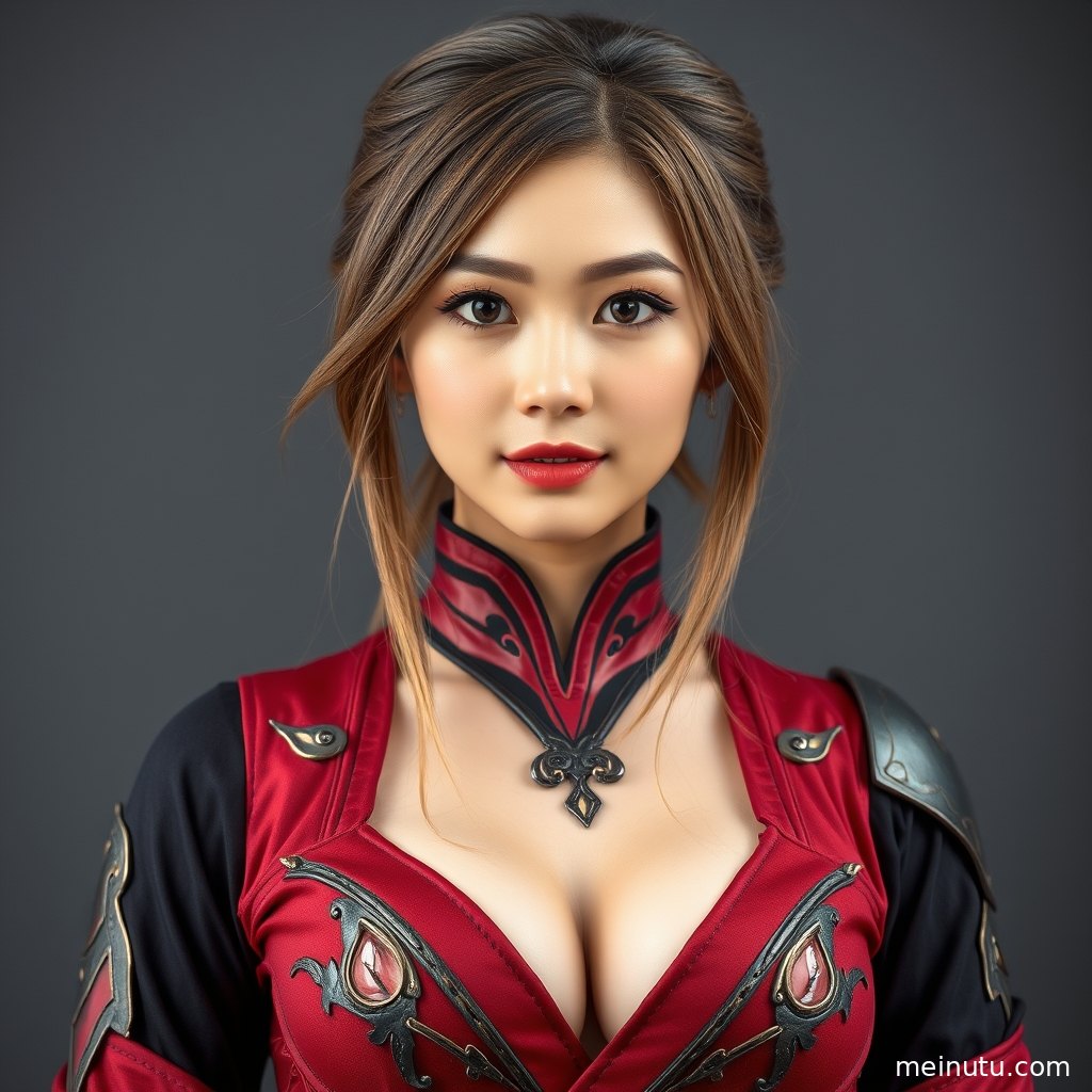 王者荣耀角色cosplay美女置身绿植花径，三分法构图突出服饰细节与明亮眼神。