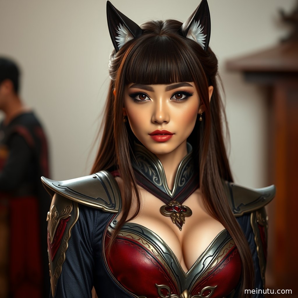 欧美风情COS写真以柔和灰蓝背景衬托成年女性清新气质。