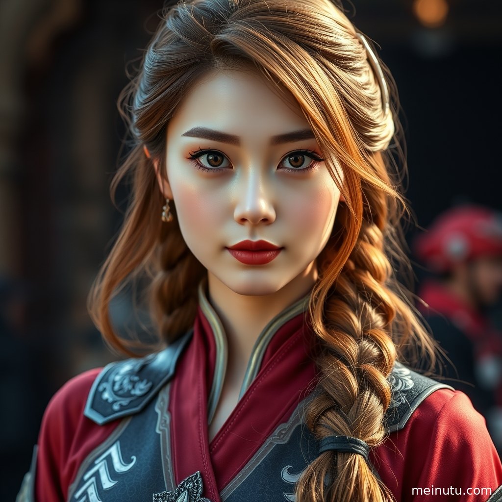 coser写真中的年轻成年女性以角色扮演造型站在窗边，晨光营造梦幻氛围。
