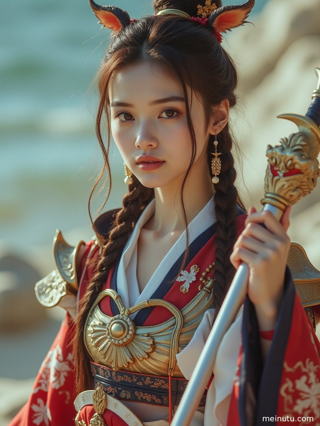 在精致搭建的奇幻场景中，一位女性展现出角色独特的魅力。