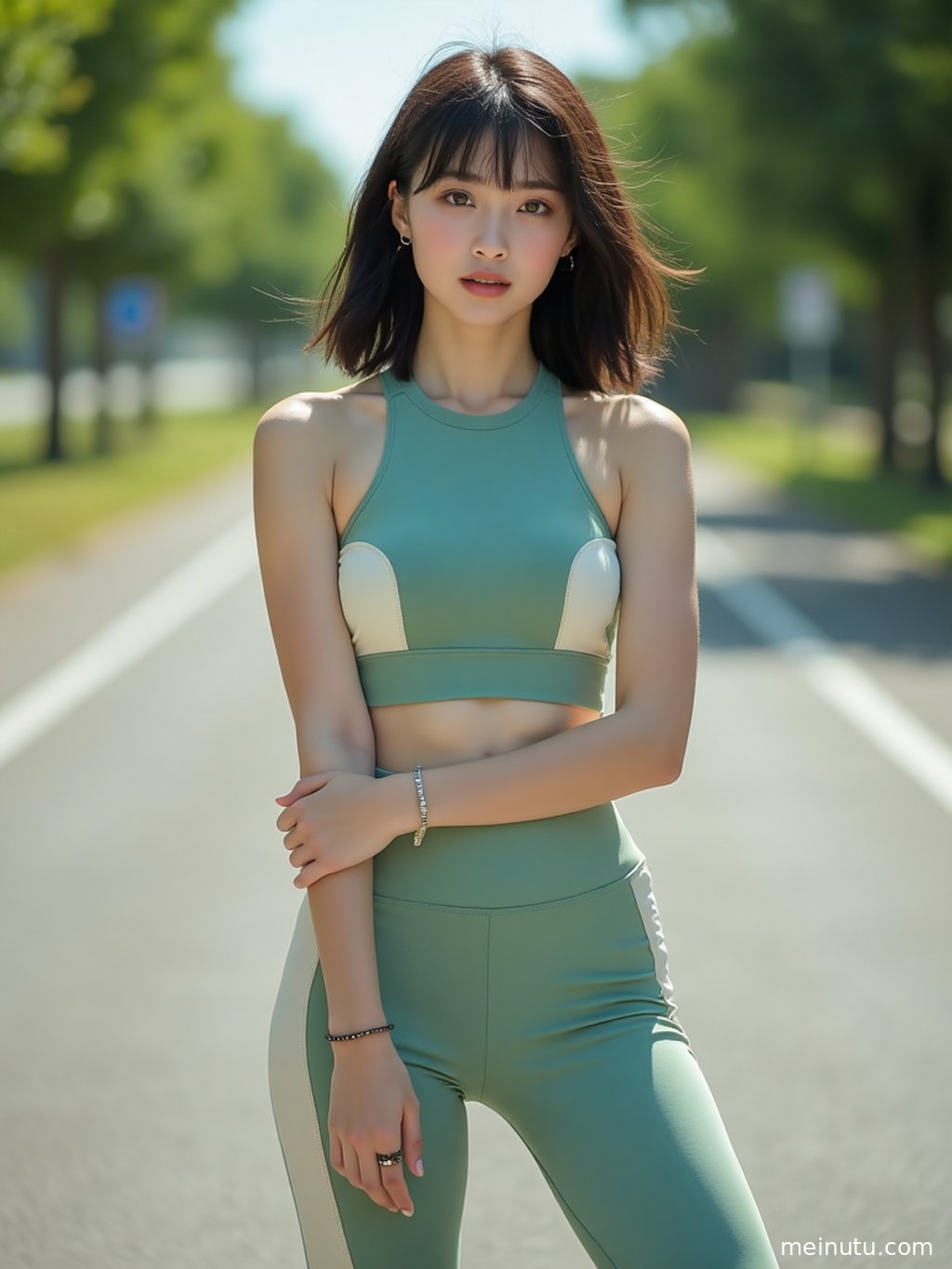 Cloudy diffused light creates a clean gym girl aesthetic with fresh white activewear.
