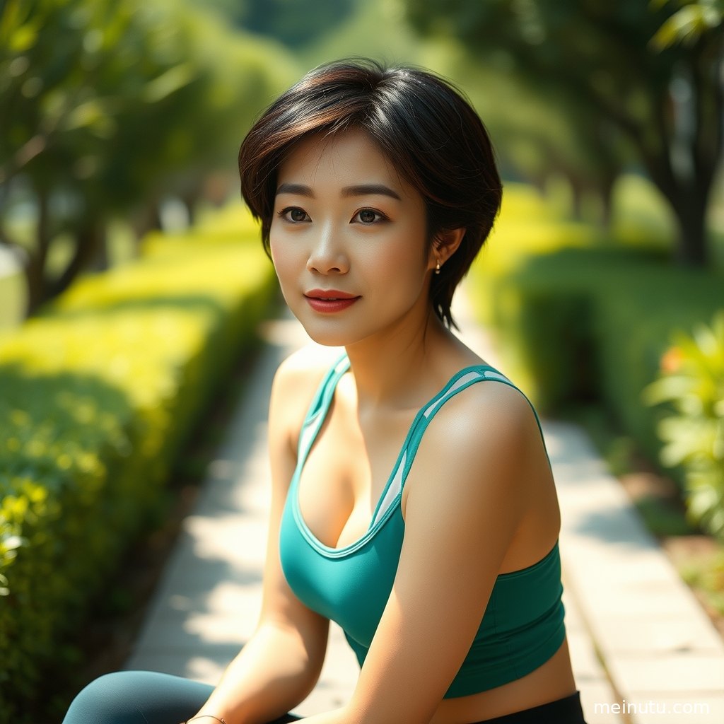 Fitness model photos featuring an adult woman in fitted long-sleeve yoga activewear with golden dusk lighting.