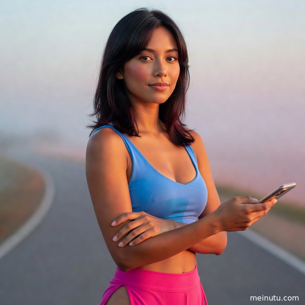 清新活力的成年女子于窗边晨练，柔和晨光勾勒瑜伽美女线条。