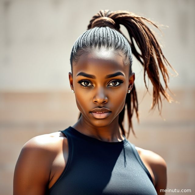 Black Beauty Yoga Fitness Model Photos in a Soft Backlit Garden
