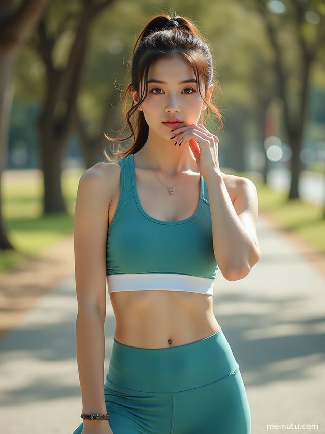 Asian Fitness Girl Beach Yoga Outfit Photoshoot with Soft Backlight