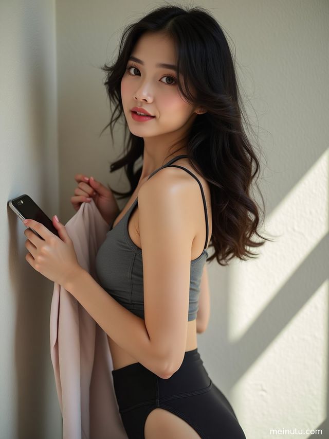 Asian Fitness Girl in White Yoga Wear – Minimal Studio Fitness Model Photos