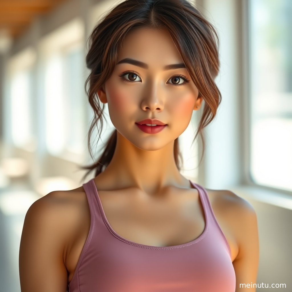 简洁健身空间中的年轻成年女性运动服写真，画面柔和清晰适合壁纸收藏。