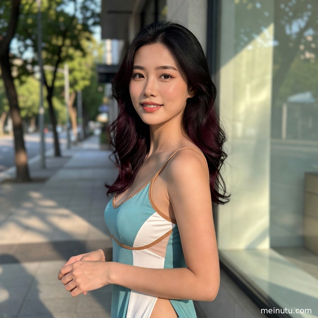 成都美女街拍写真以三分法构图呈现窗边自然姿态和柔和光影。