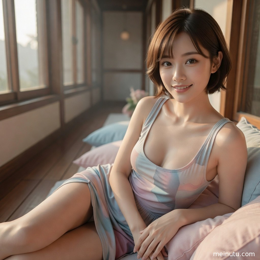 浅色服饰的成年女子倚靠窗台，白色窗纱与自然光营造文艺写真质感。
