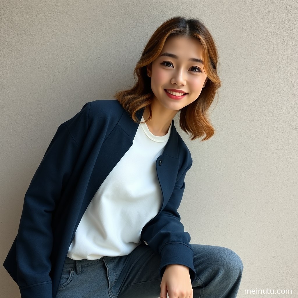 成年女性在柔和自然光下侧身回眸，展现韩国美女写真 室内柔光 暖色侧光的场景层次与光影。