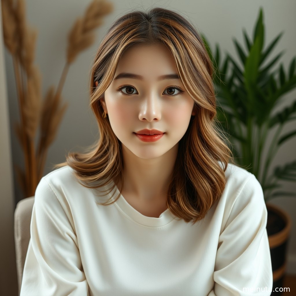 韩国美女写真 室内柔光 暖色侧光近景细节展示服饰面料、配色与画面质感。
