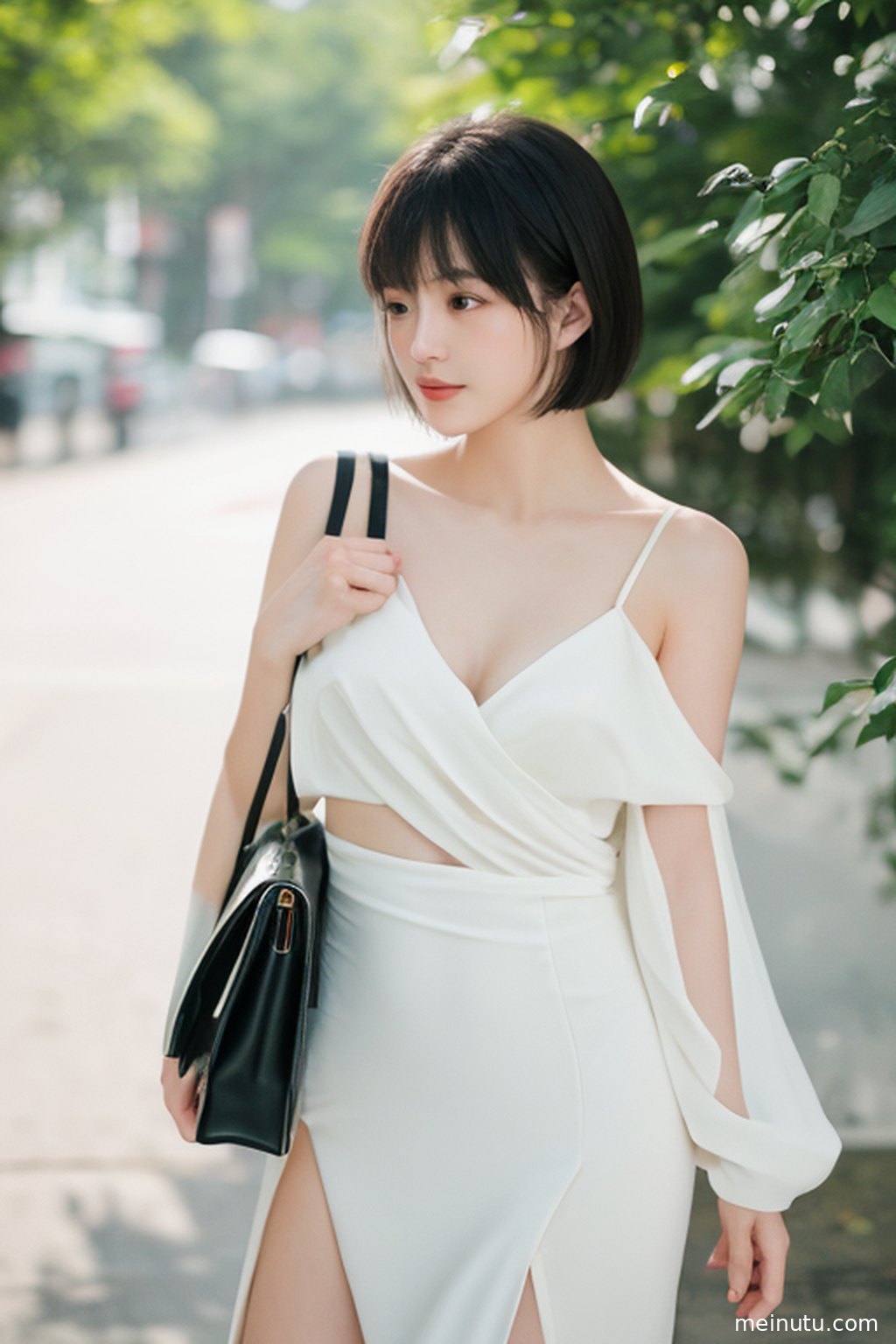 户外写真特写，女性倚靠窗框，光影在她脸上留下迷人痕迹。