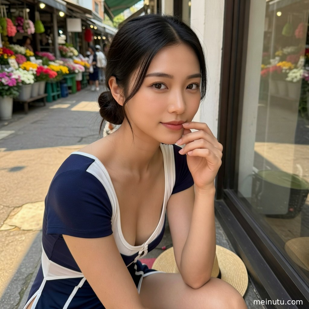 年轻成年女性站在浅色窗帘旁，柔和光线呈现清纯美女气质。