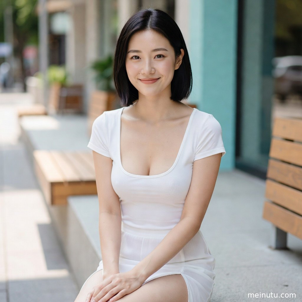 成年女子站在户外步道旁，简约穿搭与柔和光影突出美女户外露出写真质感。