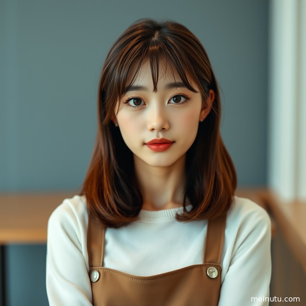 街头背景虚化，年轻成年女性在晨光中回眸，画面干净适合作为清新写真图片。