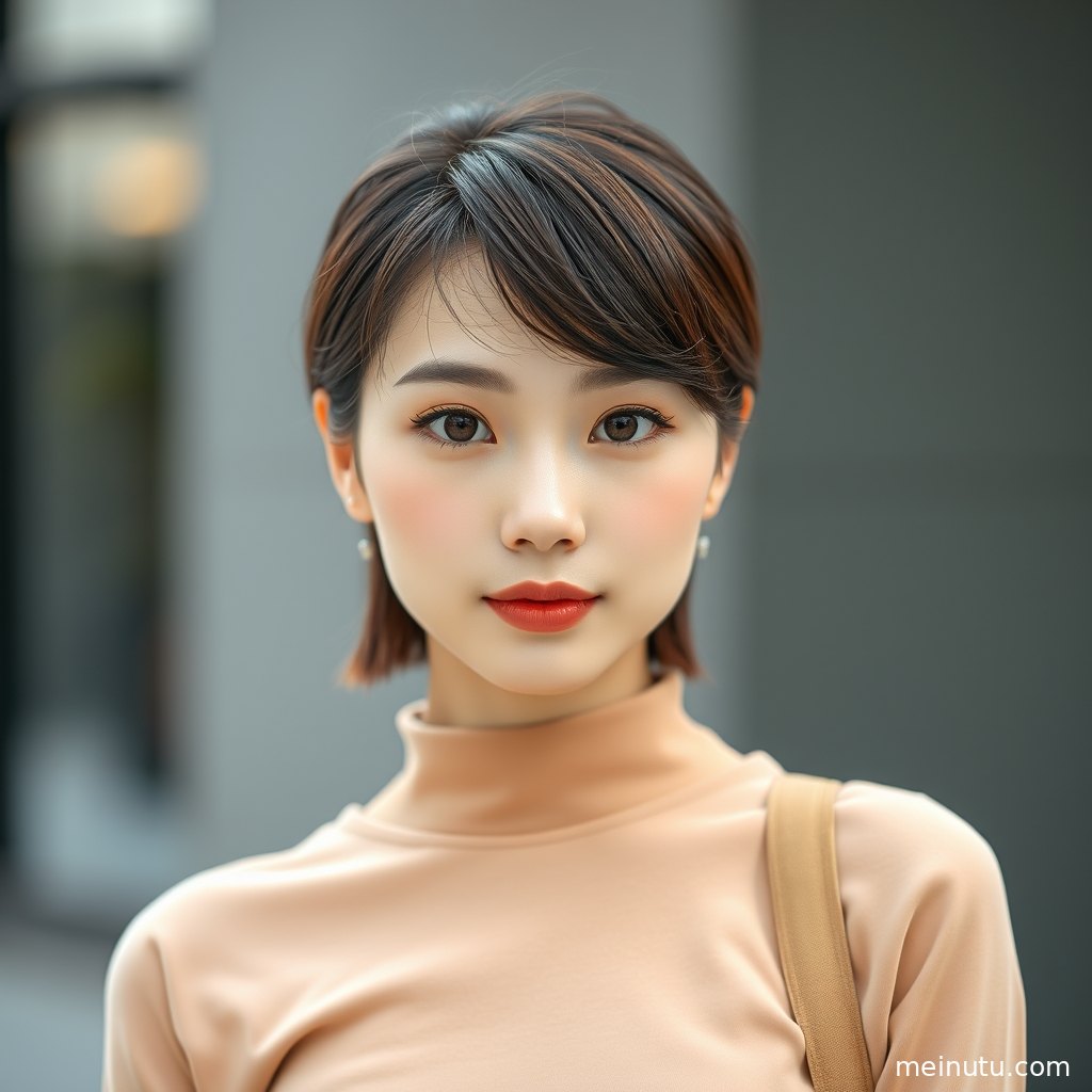 年轻成年女性迎着海风回望镜头，沙滩背景呈现清纯美女写真质感。