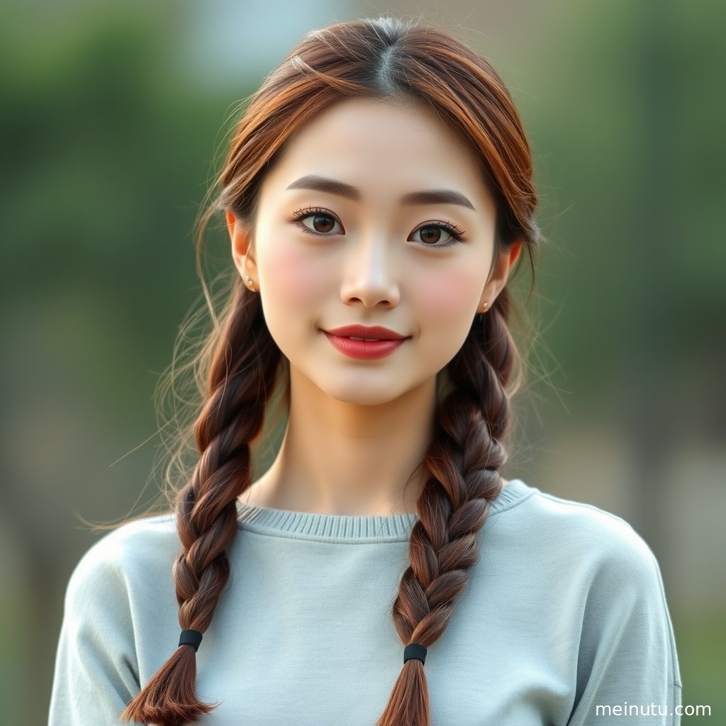 年轻成年女性模特以全身姿态行走在街景里，画面明亮通透，突出清纯美女气质。