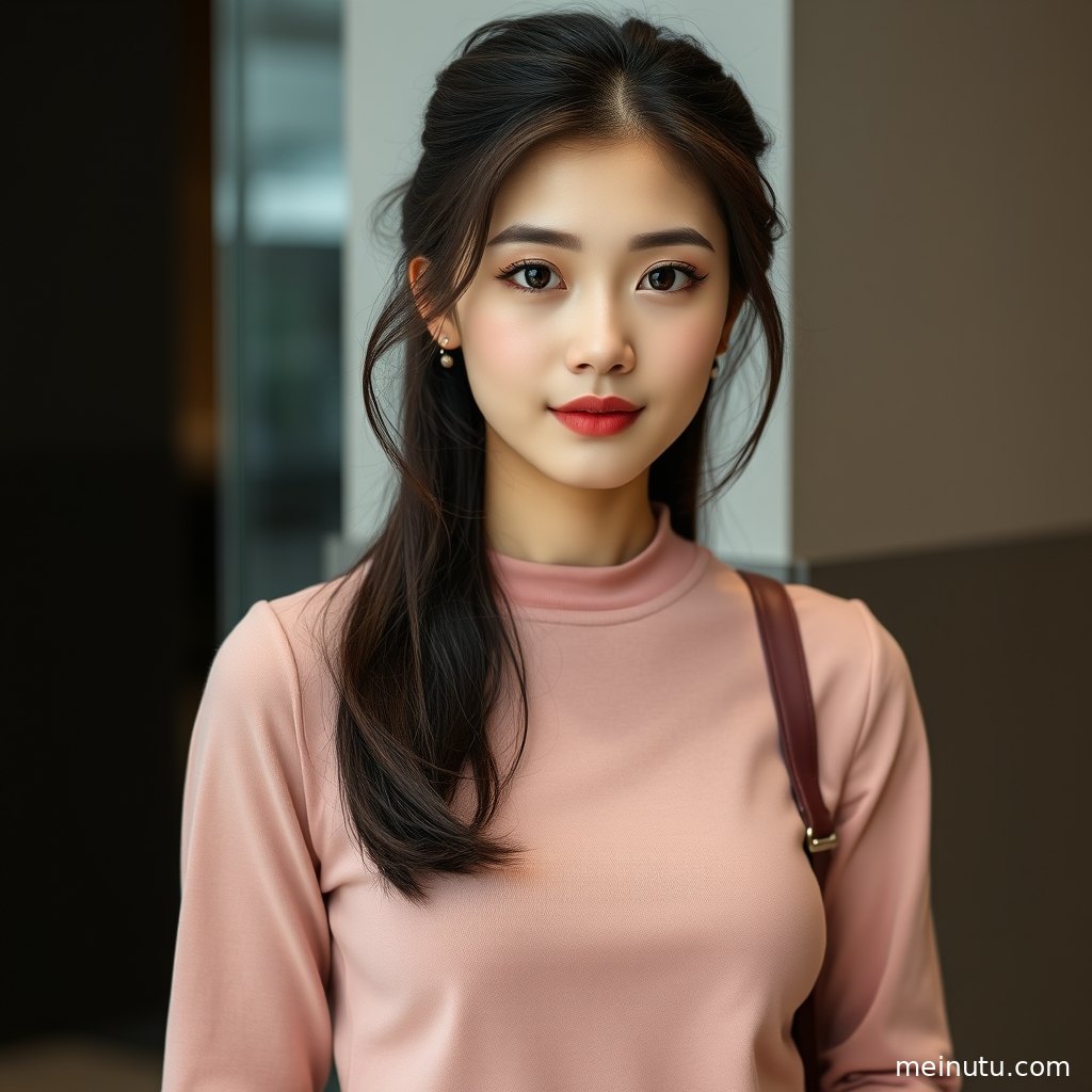 暖色侧光映照年轻成年女性的轻盈穿搭，美女唯美写真画面细节清晰。