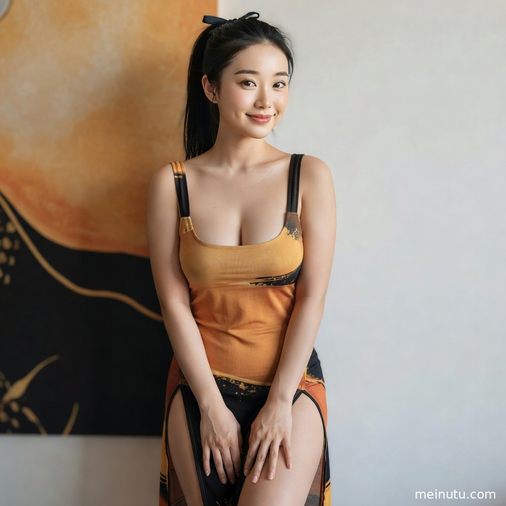 成年女性倚靠庭院绿植旁，浅色穿搭与自然光影交织，画面清透文艺。