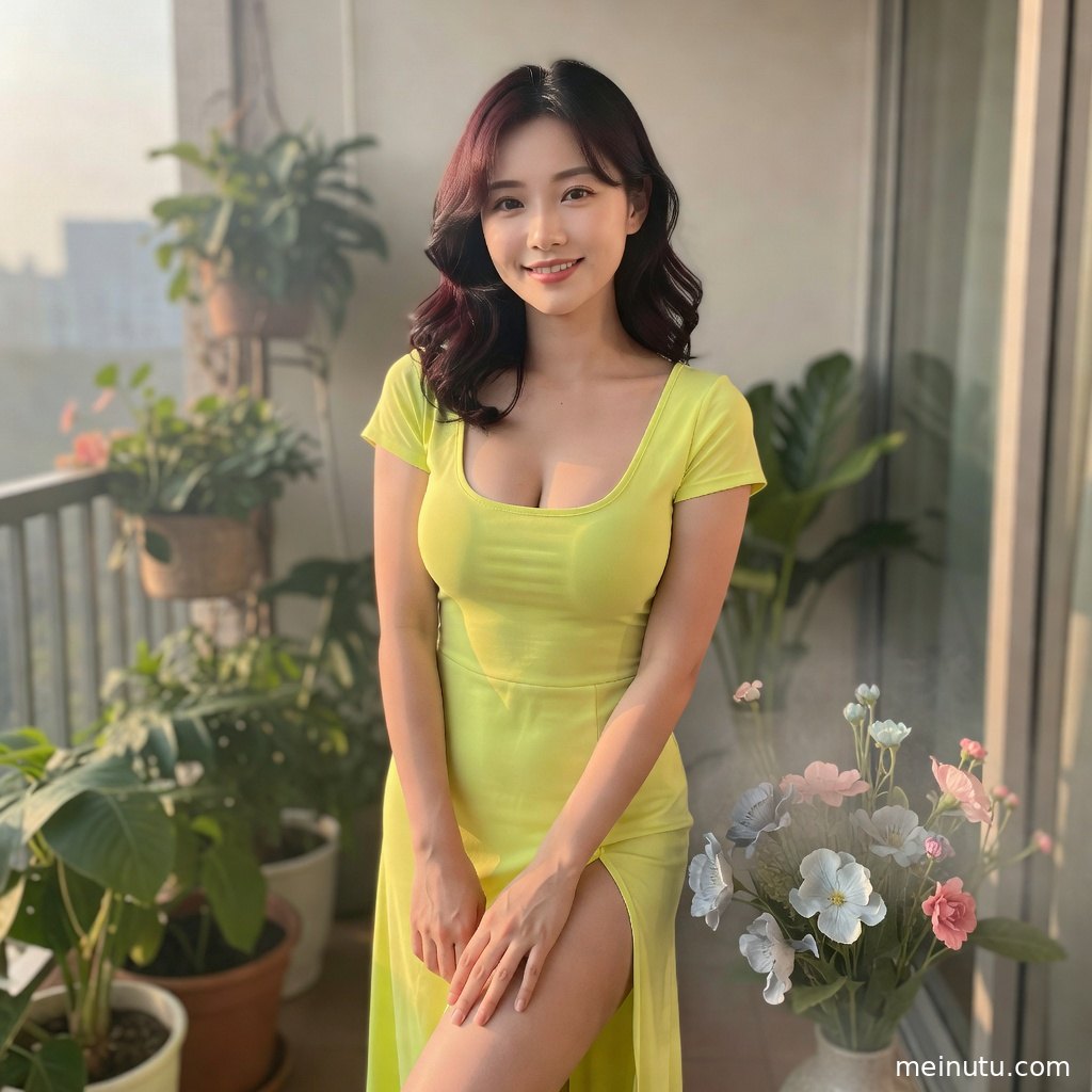 年轻成年女性在晨光窗边回眸，浅色穿搭与自然光营造清新写真氛围。