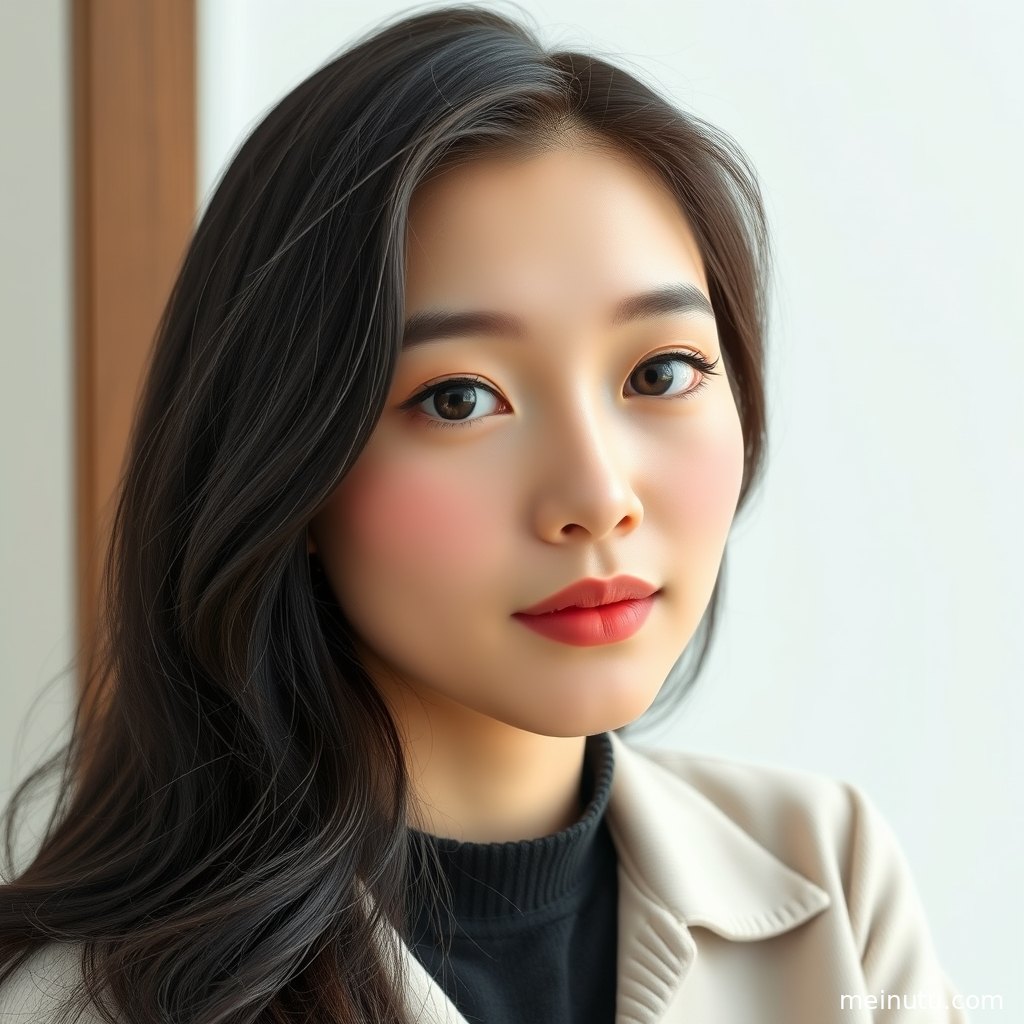 年轻成年女性站在沙滩近景中回望镜头，柔和阳光突出干净肤色与海风氛围。