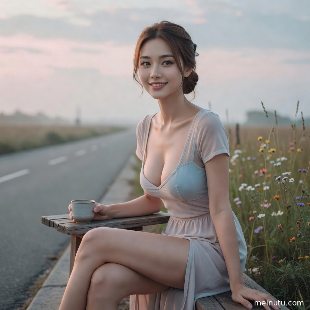 清新气质成年女子站在街拍场景中，低角度构图突出自然光影与修长线条。