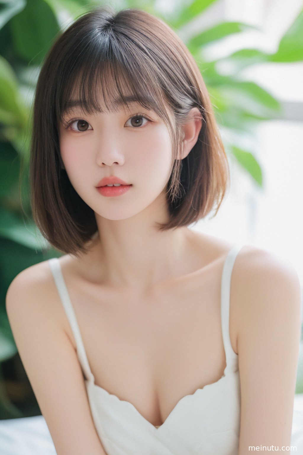 女性在柔和自然光下侧身回眸，展现美女艺术写真 花园 电影感光影的场景层次与光影。