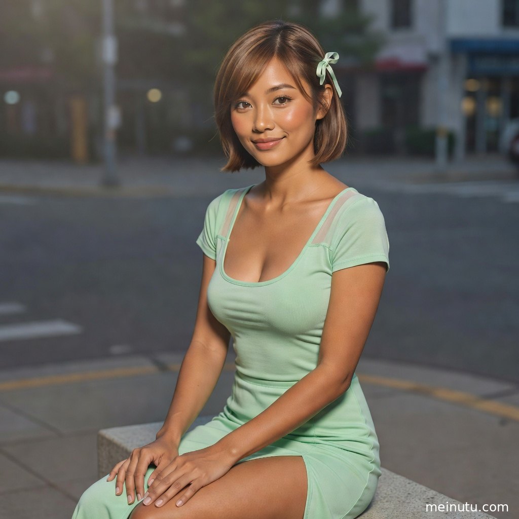 年轻成年女性在逆光街拍画面中轻轻转身，呈现清纯美女写真般的细腻质感。