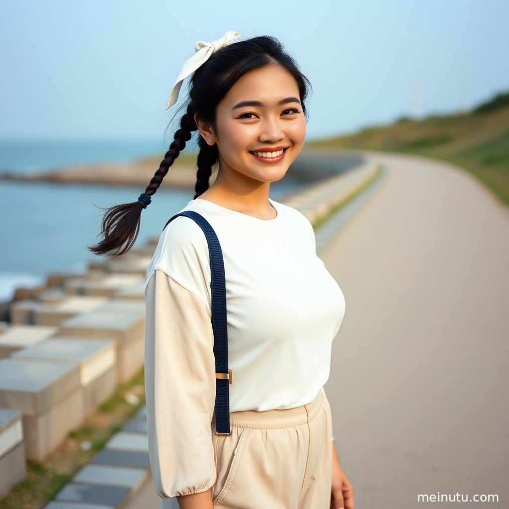 全身构图下，气质美女身着优雅服饰，在夕阳余晖中勾勒出动人的身形线条。