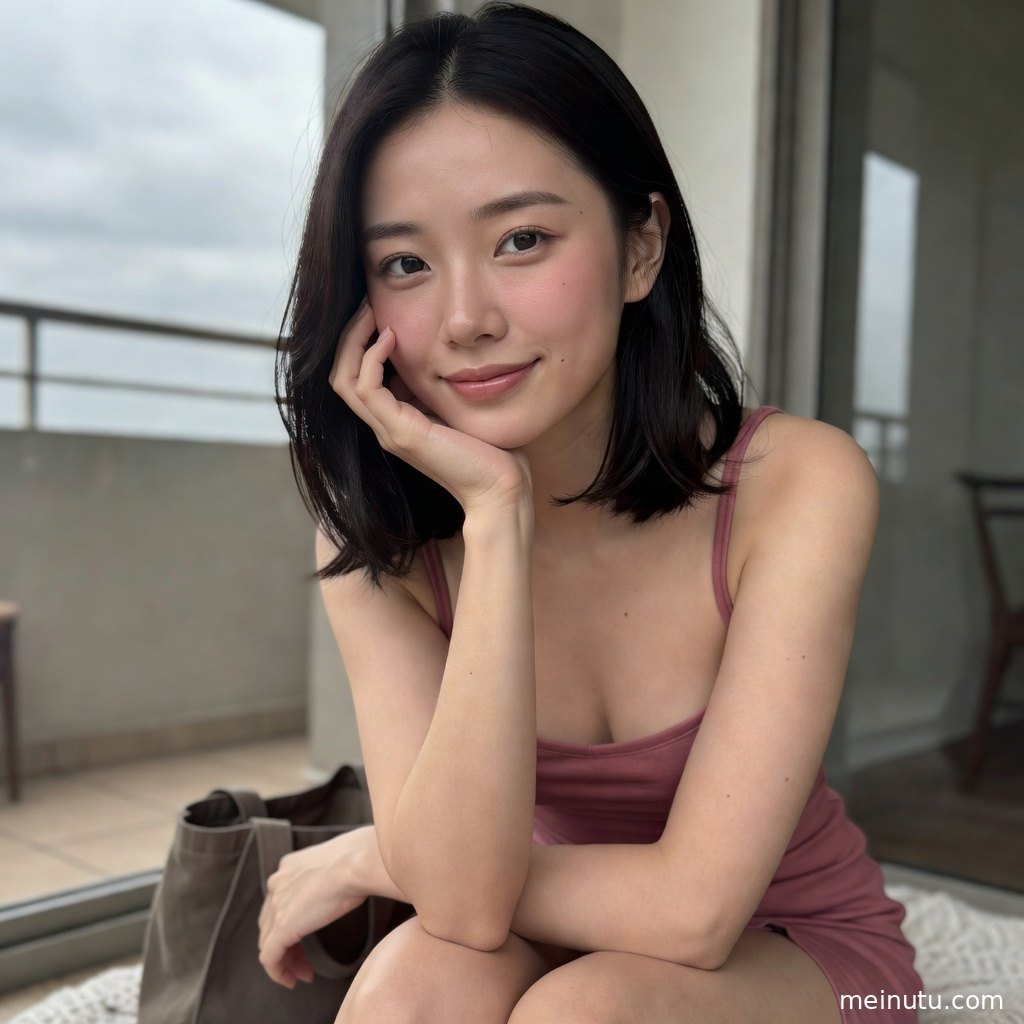 阴天漫射光中的窗边清新写真，女性身处自然场景，画面安静细腻。