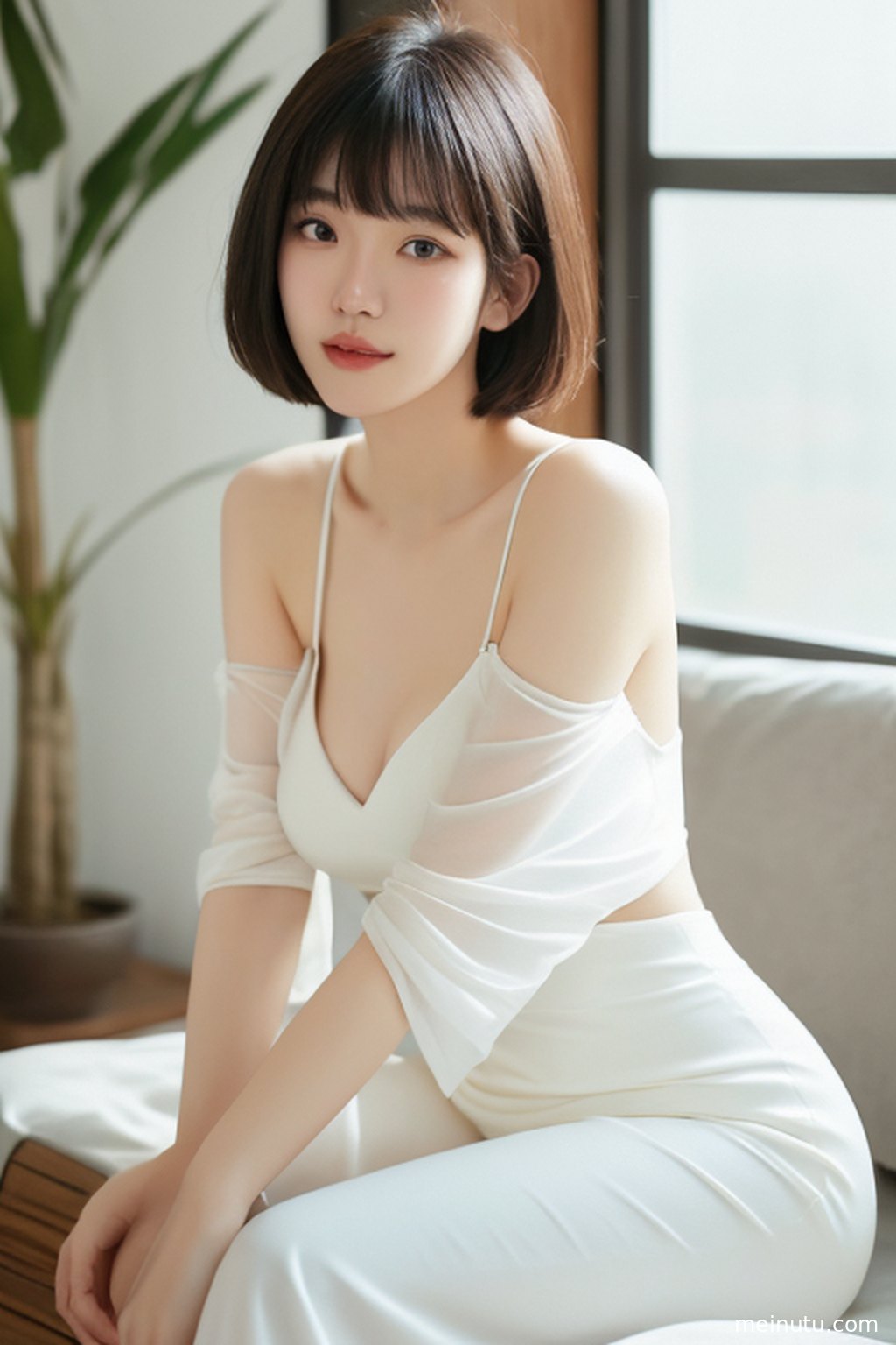全身照展示女性与花园景致的和谐融合，清透高光效果营造出梦幻氛围。
