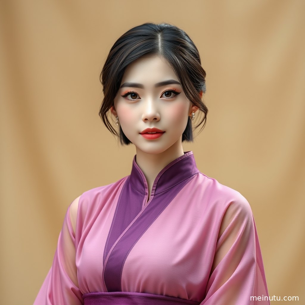 年轻成年女性身穿浅色汉服立于庭院廊下，电影感侧光勾勒发簪与衣襟细节。