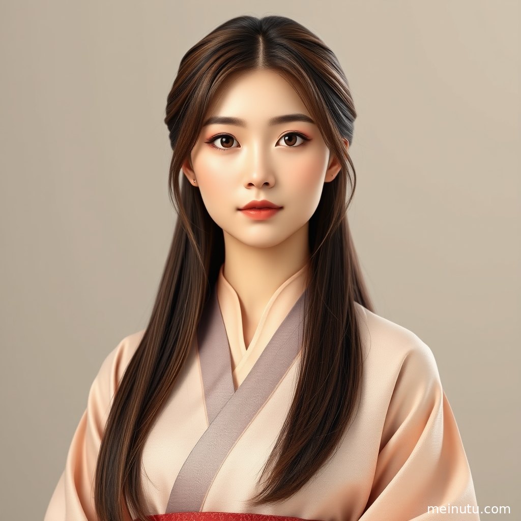 海边柔和逆光下的年轻成年女性汉服头像，低角度展现飘逸衣袖与温柔神情。