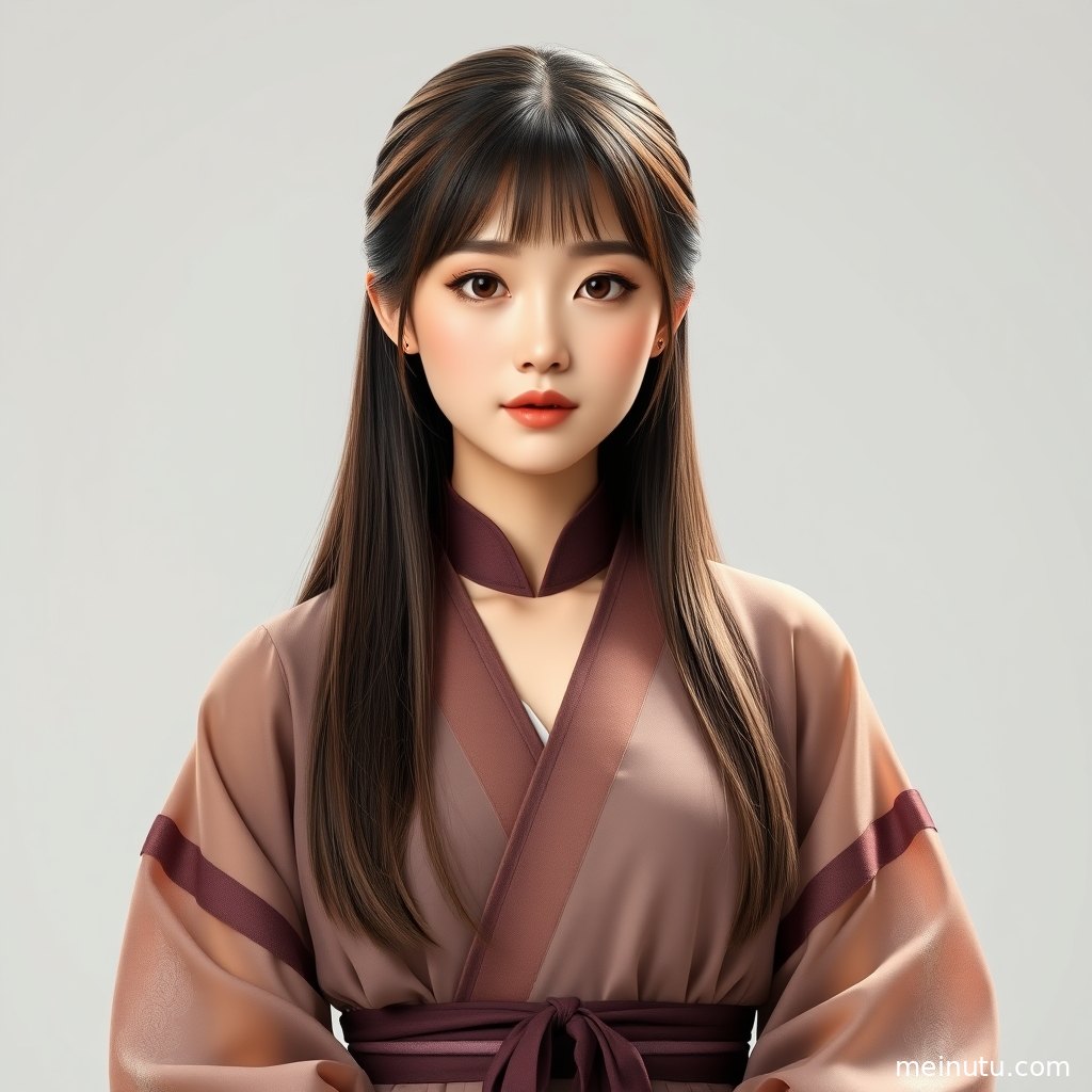低角度拍摄的海边汉服写真，年轻成年女性衣袂轻扬，画面清透细腻。