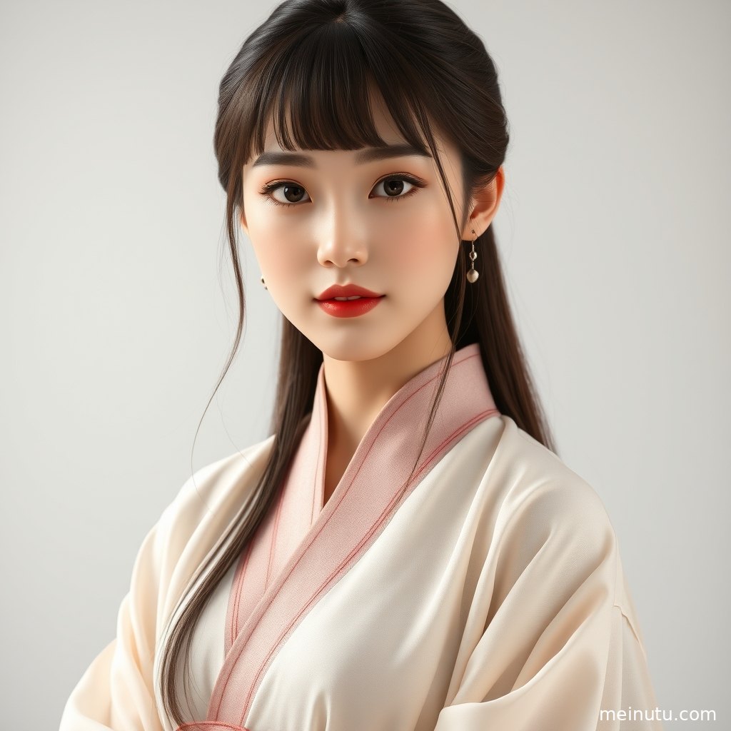柔和逆光氛围中的国风写真头像，成年女子身穿汉服凝望海面。