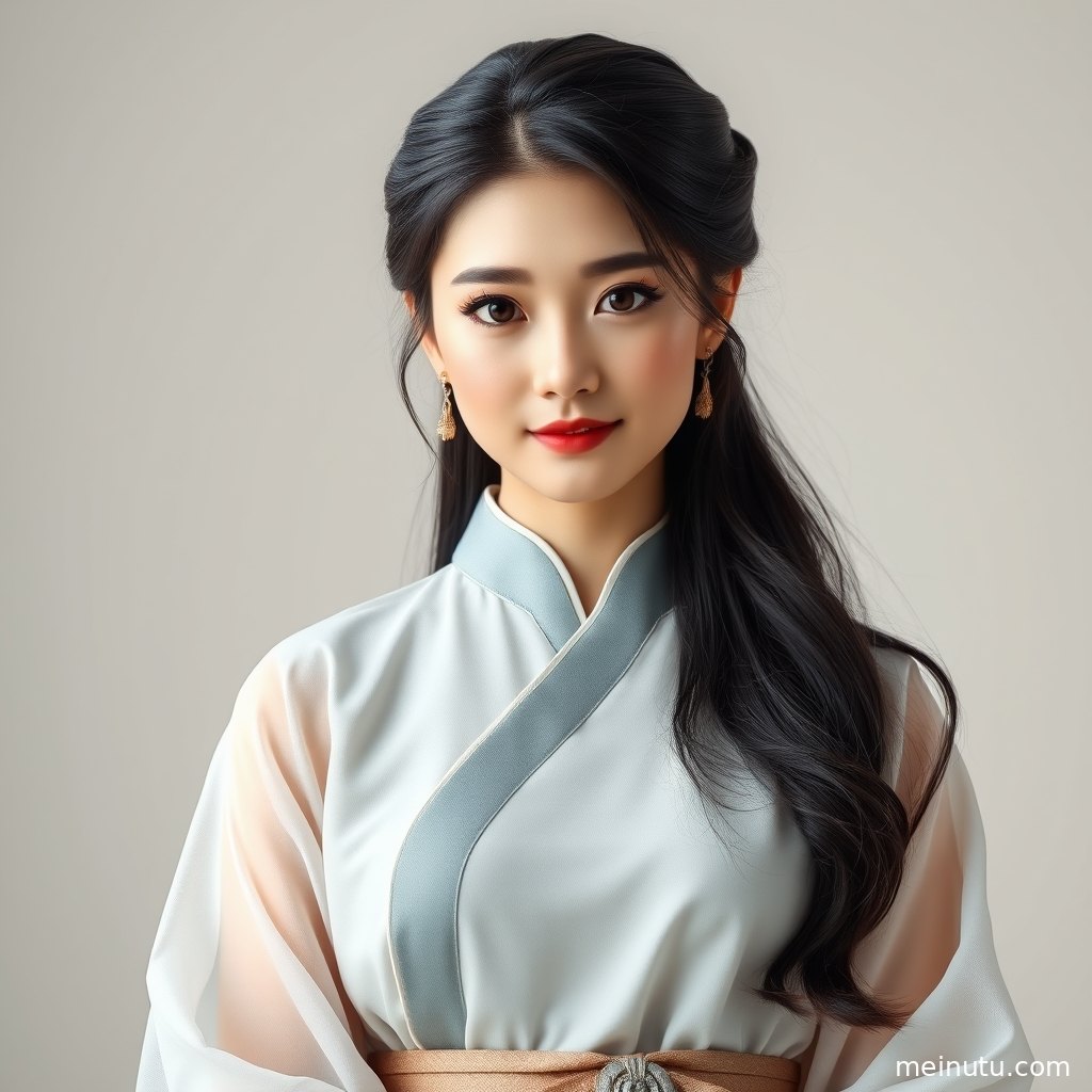 年轻成年女性侧身凝望，古风写真突出汉服领口、发饰层次与暖色侧光的柔和明暗。