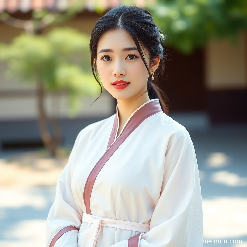 室内柔光下的汉服特写，捕捉女性温婉的气质与服饰细节。