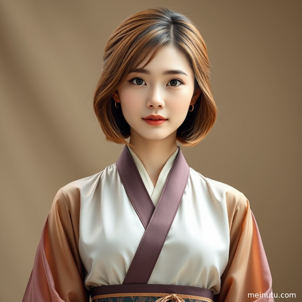 汉服美女在花枝旁回眸，发饰与长袖细节清晰呈现，画面适合作为国风写真壁纸。