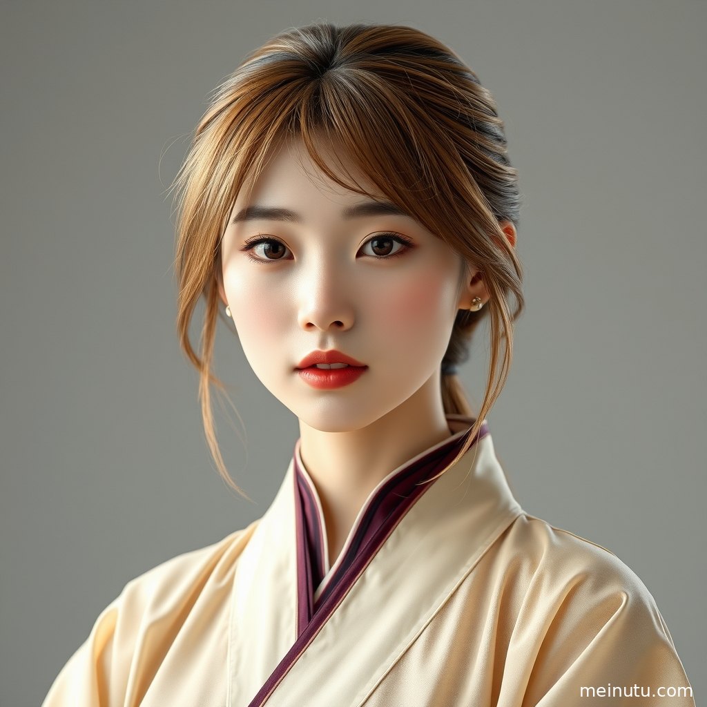 花园柔光下的全身汉服写真，年轻成年女性执扇而立，展现清雅古装美女气质。