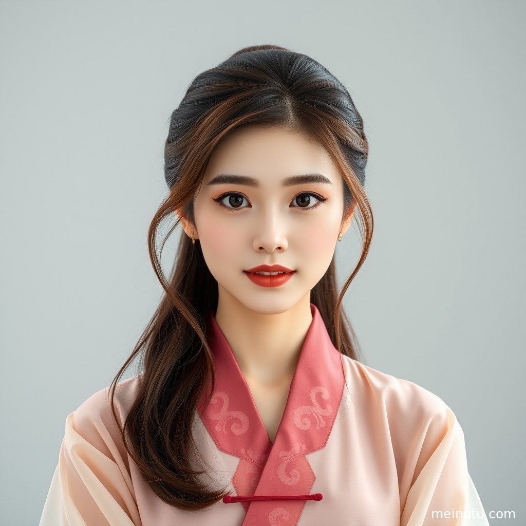 成年女性置身主题场景中，画面强调古装汉服造型 晨光 电影感光影的柔和光线与高清画质。