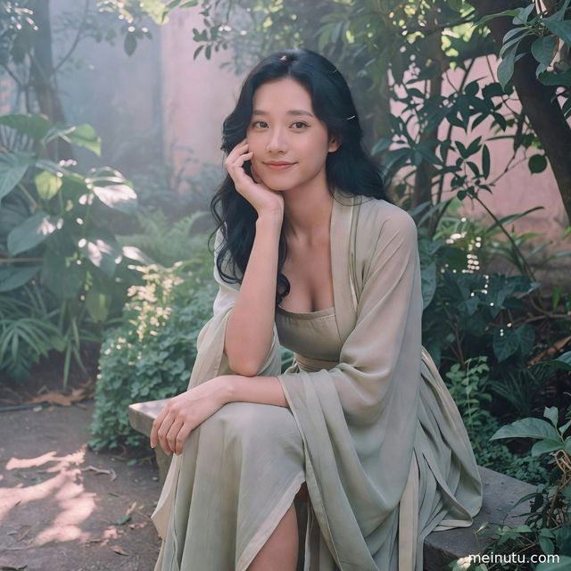 Asian汉服美女花园柔和逆光古装汉服照片图集