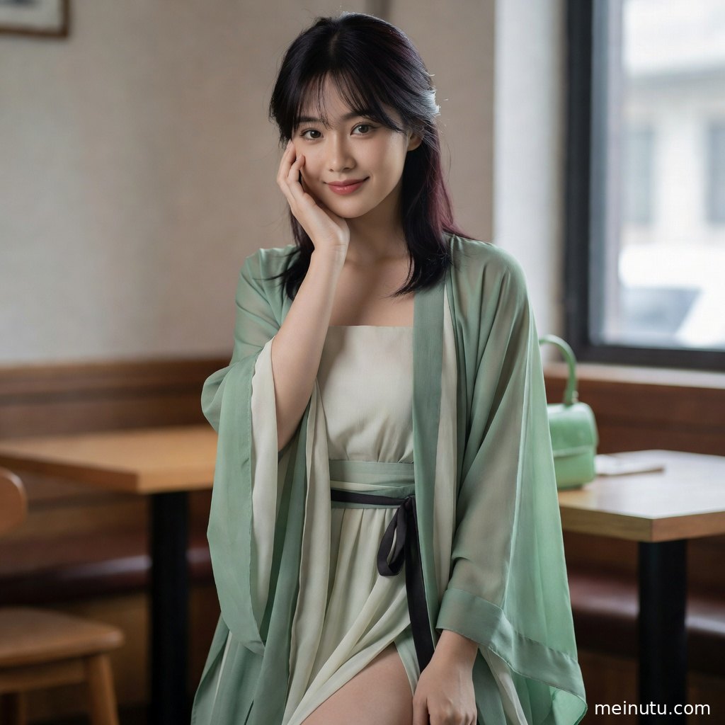 柔光洒落在汉服人物身侧，高清古装美女写真呈现温婉静雅气质。