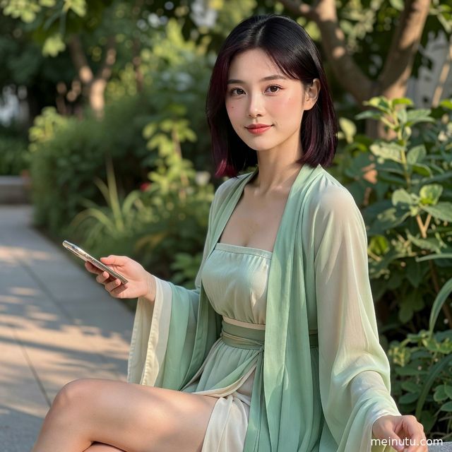 龙女汉服造型写真：花园自然光下的汉服美女古风图集