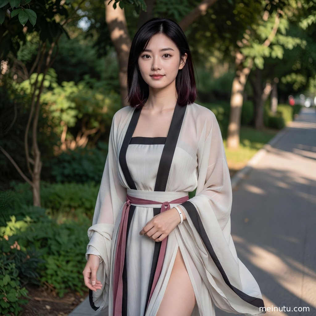年轻成年女性以龙女汉服造型回望镜头，低角度取景突出灵动气场。