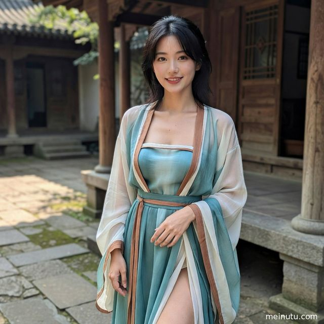 明制汉服婚礼流程写真：庭院自然光 asian women 汉服美女图集