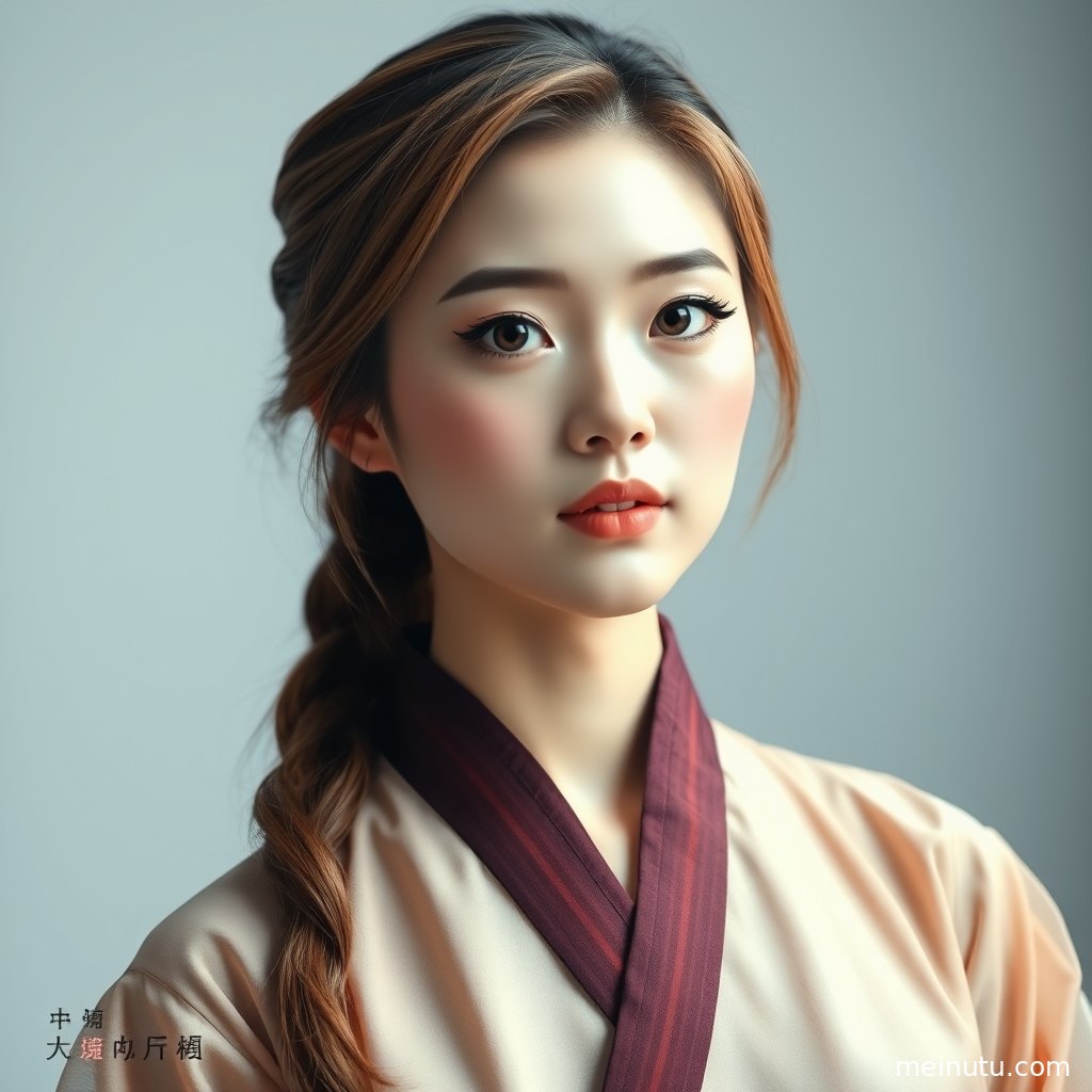 平价明制汉服造型的成年女子在柔和室内光线下侧身凝望，呈现清雅古风写真氛围。