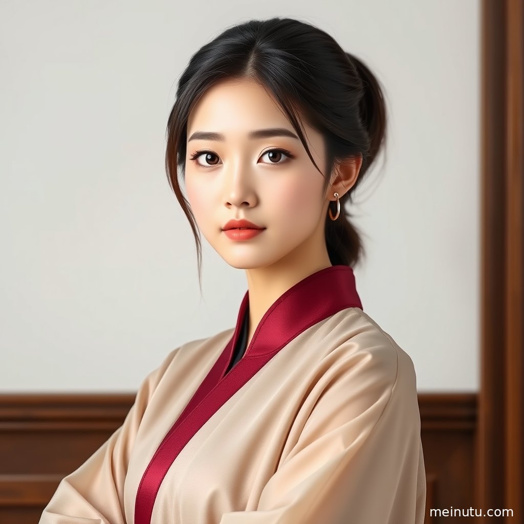 成年女性在柔和自然光下侧身回眸，展现宋制汉服版型 晨光 清透高光的场景层次与光影。